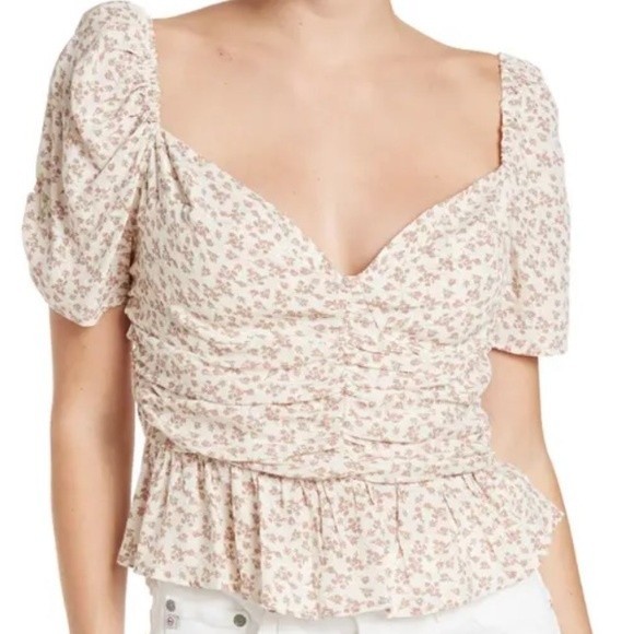 Anthropologie Tops - Anthropologie Astr Cropped Floral Bustier Cottagecore Taupe White NWT XL 22F